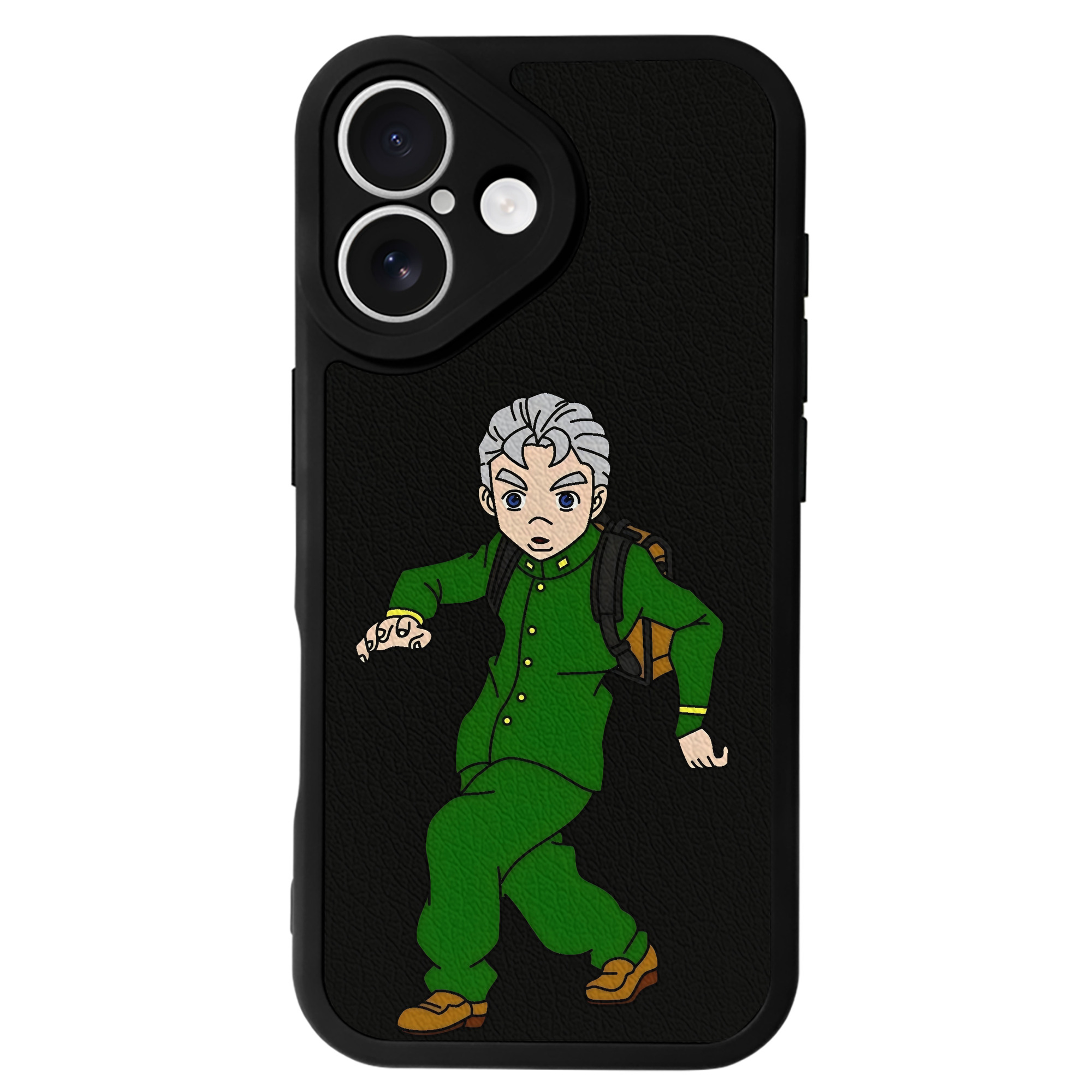 （画像用） ジョジョの奇妙な冒険 広瀨康一 JoJo's Bizarre Adventure Hirose Koichi 【iPhone 16シリーズ対応】シリコンスマホケース（レザー調） 材質：シリコン
